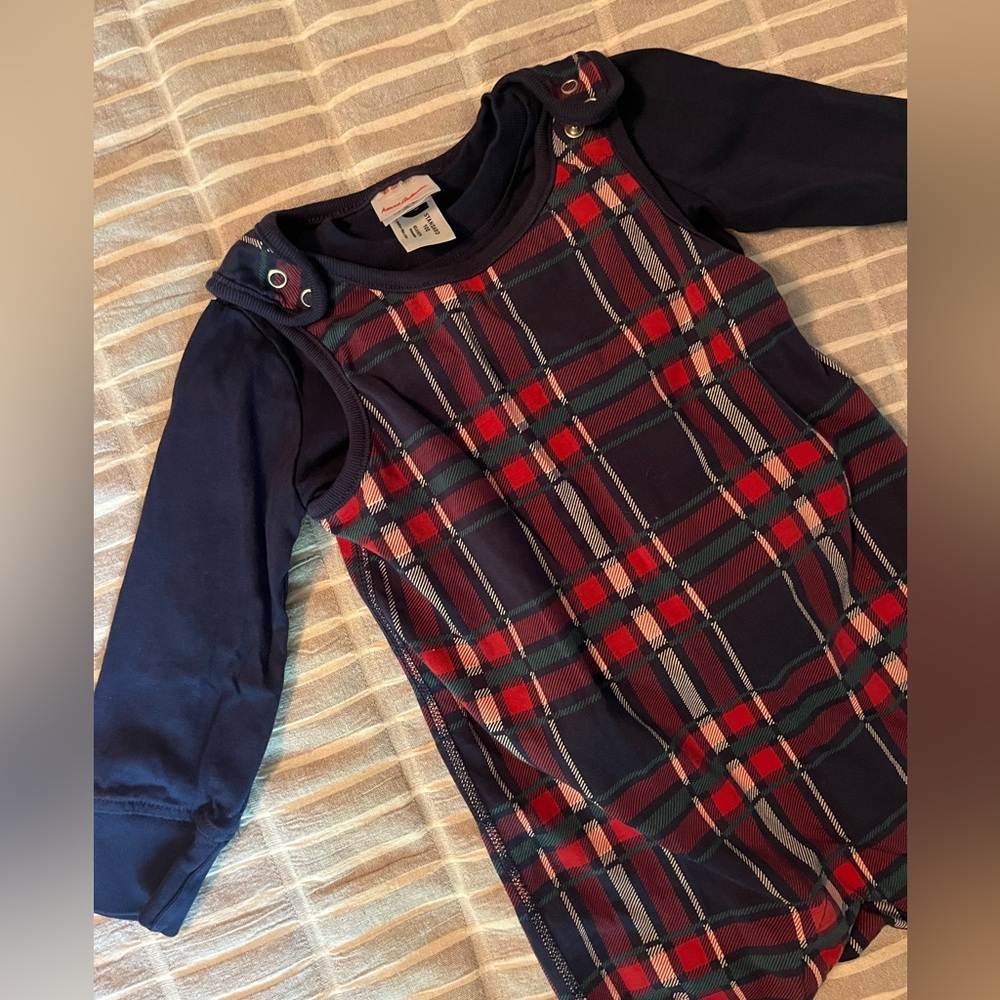 Hanna Andersson unisex overall plaid set